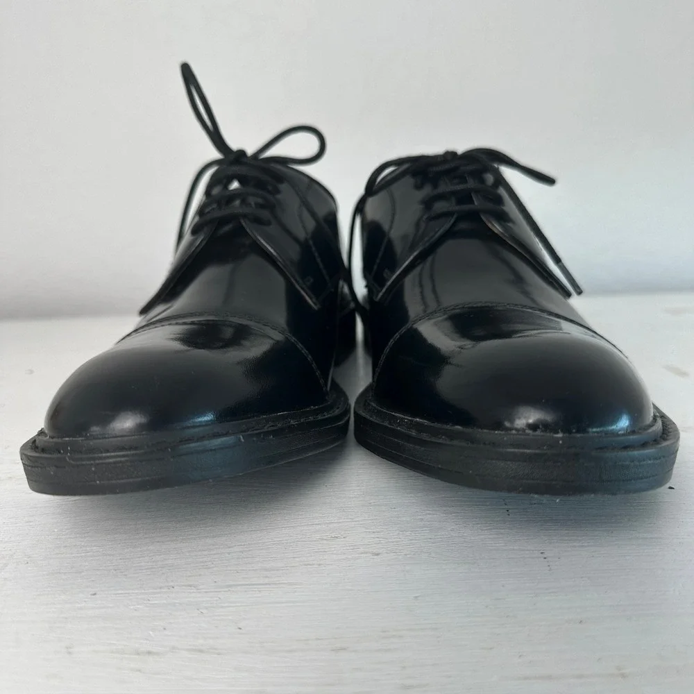 Steve Madden Oxford Shoes Mens 9 P-LUKY Black Leather Cap Toe Dress Shoes